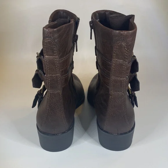 A.n.a brown ankle bootie faux leather Strappy buckle 7.5 zip up fall boots 7 1/2 - Picture 6 of 11